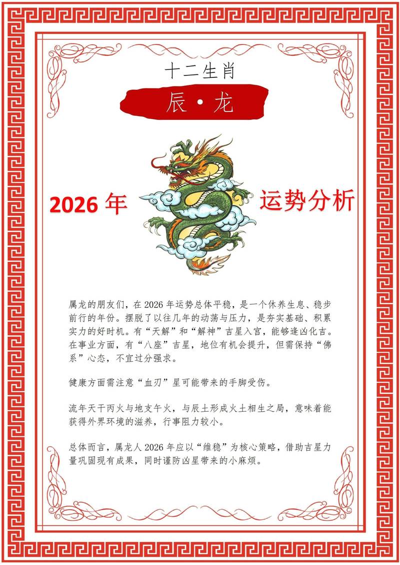 属龙人2026年运势如何？全年运势运程详解包括哪些方面？
