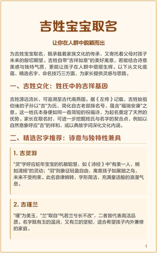 吉姓女宝宝名字朗朗上口，有没有什么好听的吉姓女宝宝名字推荐呢？