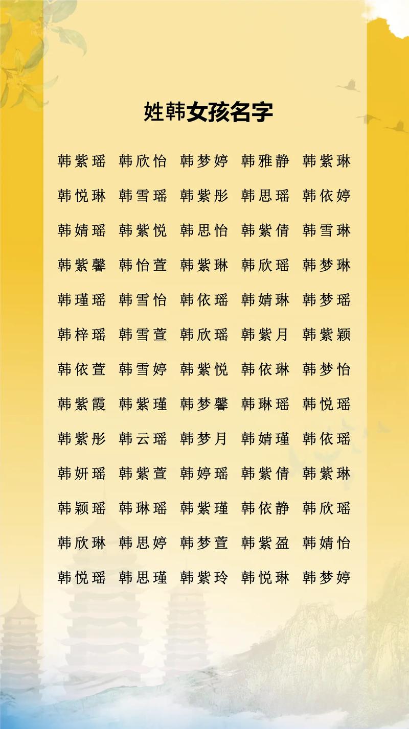 姓韩的女孩取什么名字有美好寓意？