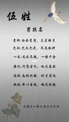 姓伍的男孩起个有诗意的名字，有没有什么好建议呢？