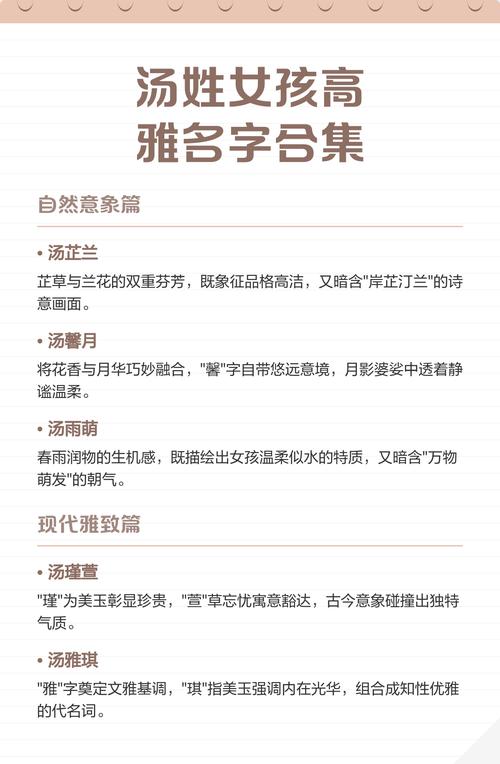 汤姓女宝宝取名，有没有既独特又优美的名字推荐呢？