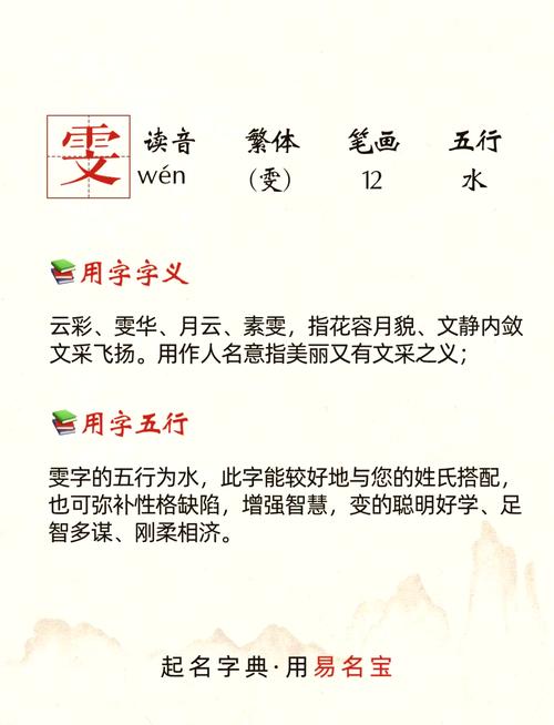 雯字作为女孩名字的寓意是什么？