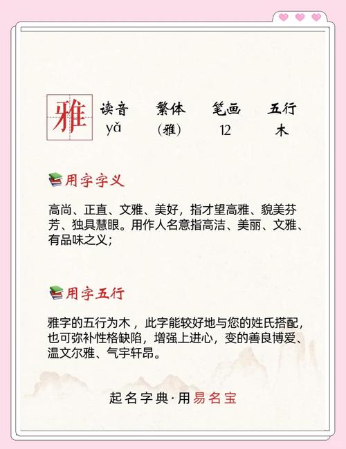 雅字五行属什么女孩取名寓意高雅的寓意有哪些？