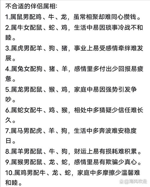 哪些生肖组合最不适合成为夫妻伴侣？
