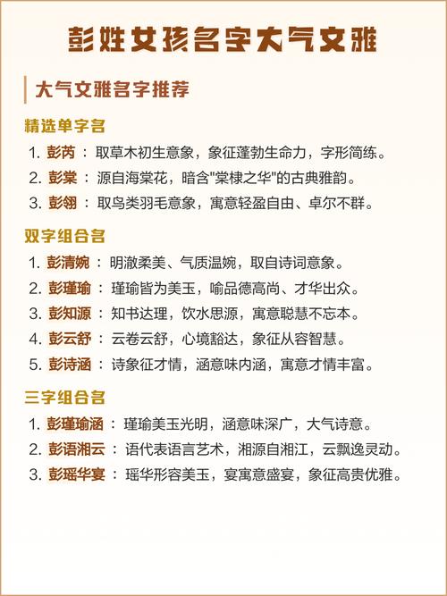 彭姓女宝宝取名时，有哪些既优美又大方的名字可以选择呢？