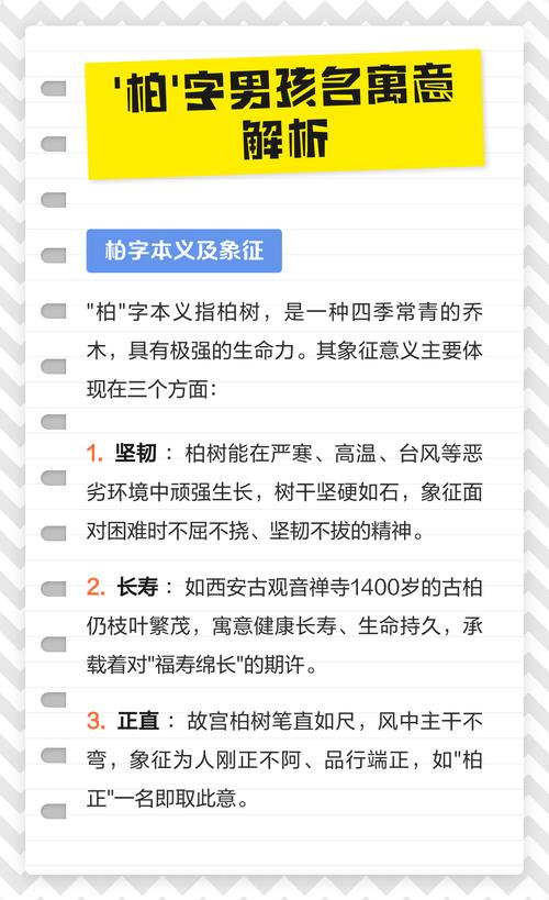 男孩用柏字取名，寓意坚毅长寿，这样的名字有何特别含义？