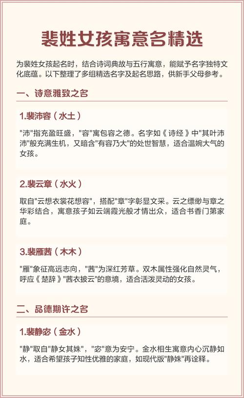 裴姓有寓意女孩名字，可以取什么好听的？