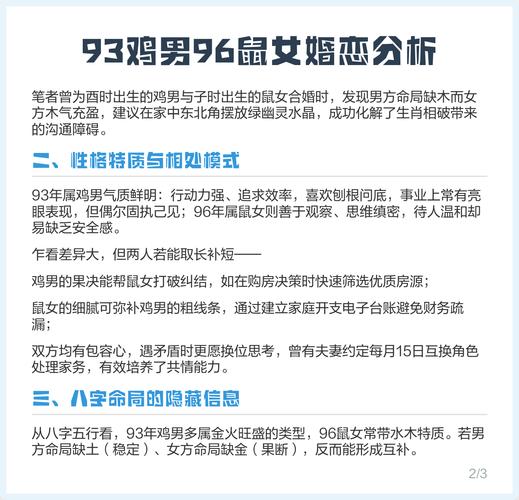 1993年出生的鸡男和1996年出生的鼠女，他们的感情会顺利吗？