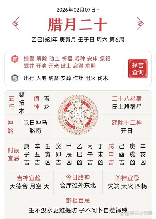 2026年腊月二十黄历上，2月7日这天可以出殡吗？