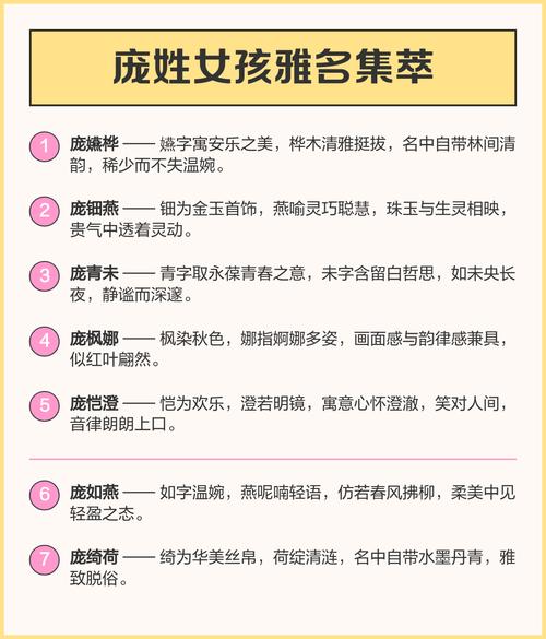 庞姓朗朗上口的女孩名字，有没有什么好听的推荐？