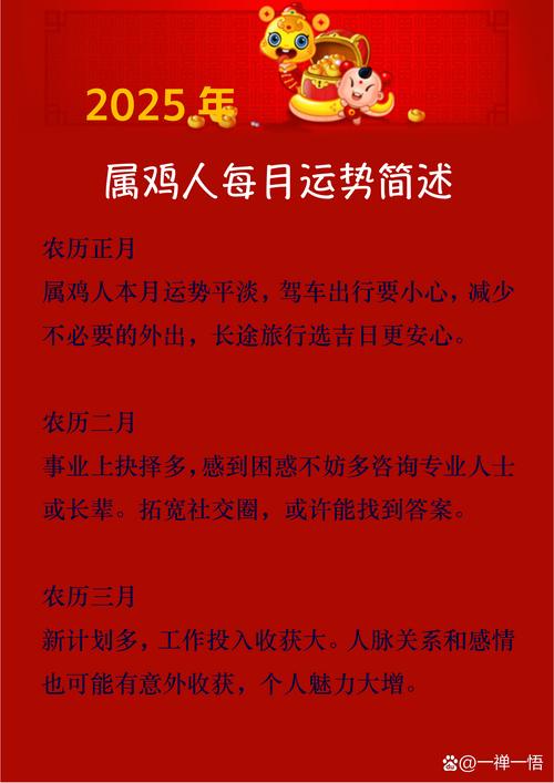 2025年属鸡人每个月运势和运程具体是怎样的？