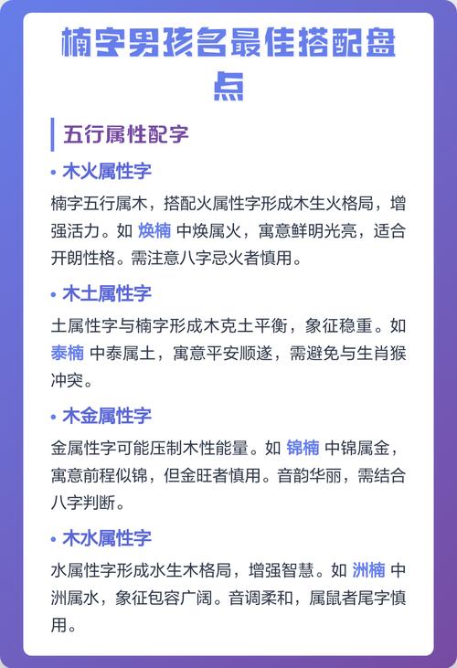 楠字五行属木，如何根据五行原理为男孩取名？