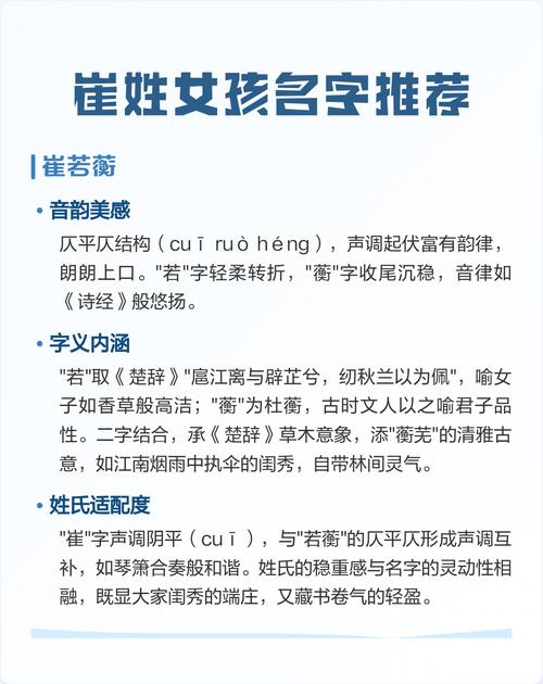 崔姓气质女宝宝取名，有没有什么既优雅又有内涵的好名字推荐呢？