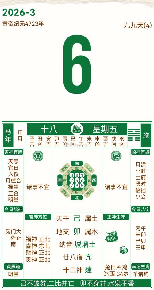 2026年3月6日农历正月十八适合动土吗？今日黄历查询结果如何？