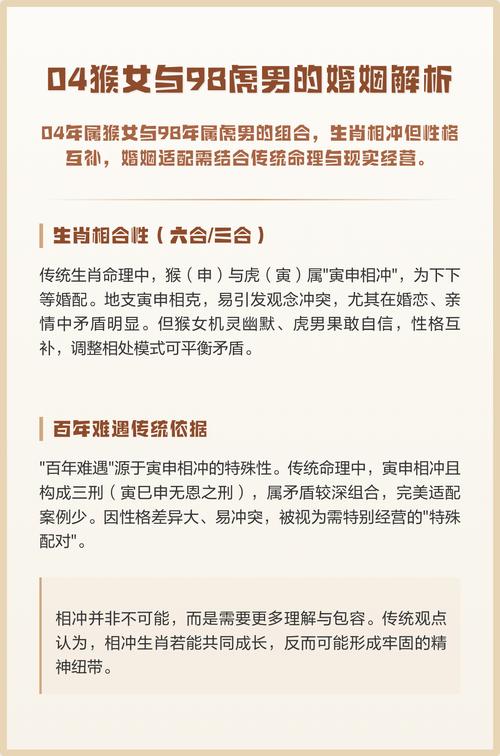1992年属猴的男性与1998年属虎的女性结婚合适吗？
