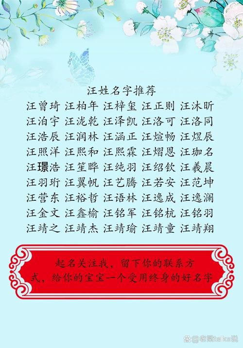汪姓朗朗上口的男宝宝名字有哪些推荐？