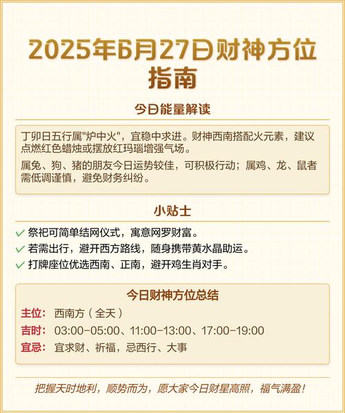 2025年6月27日如何查询当天的财神方位？