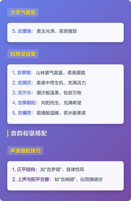 吉姓女孩名字创意为：有没有一个既独特又好听的吉姓女孩名字推荐呢？