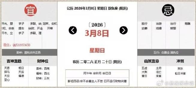 2026年3月8日农历正月二十，这一天是今日交易黄道吉日吗？