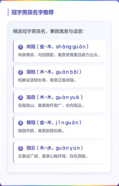 冠字取名寓意中，男孩名字有哪些美好寓意可以体现？