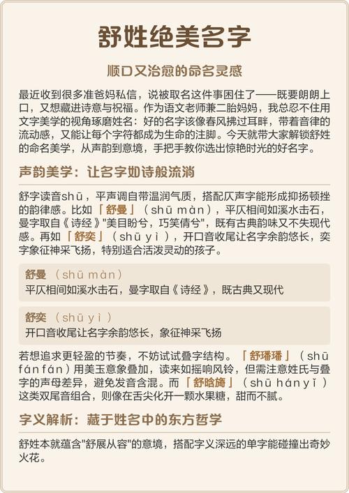 舒姓男孩起个朗朗上口的名字，有没有什么好听的推荐？
